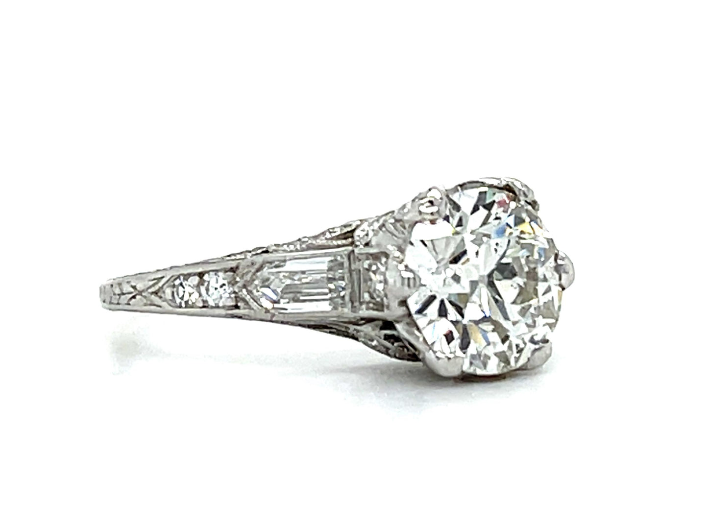 Art Deco 1.59ct J SI1 Diamond .78ct SD Platinum Ring (Antique 1920s) 3.30g 5.25