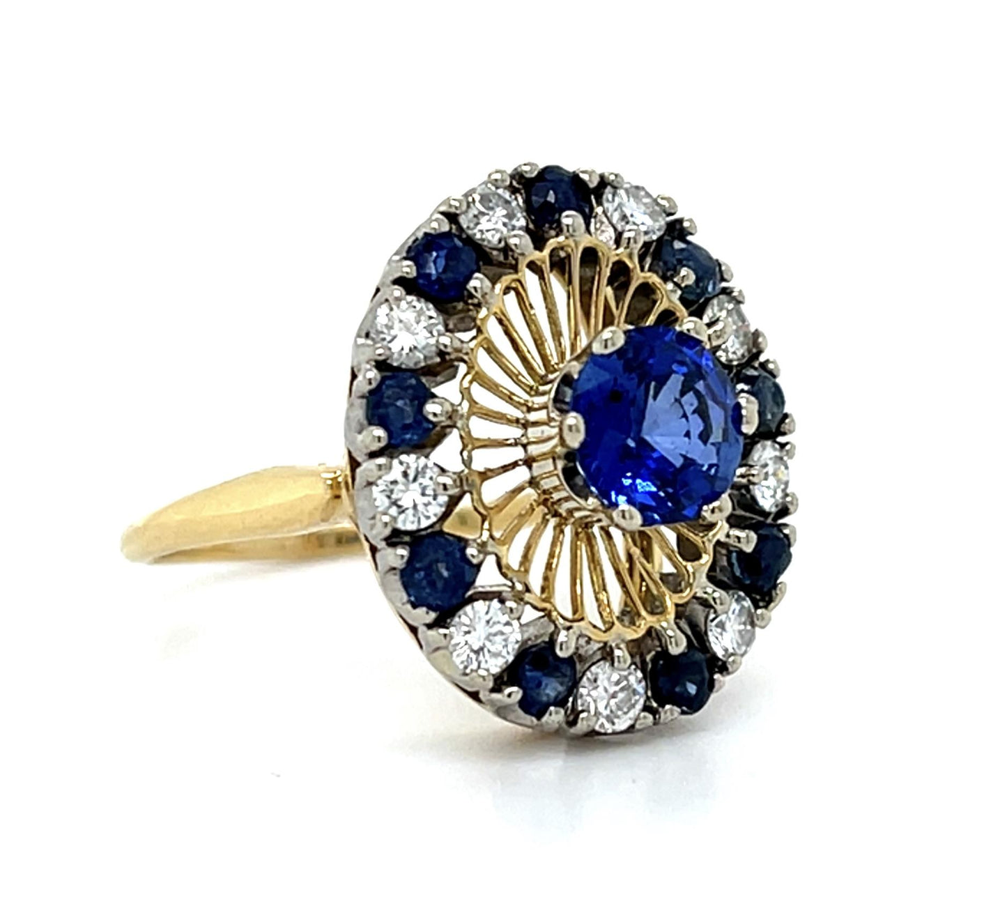 Estate 1.10ct Sapphire & 0.72ctw Diamond 18KY 2 Tone Gold 6.60gr Ring