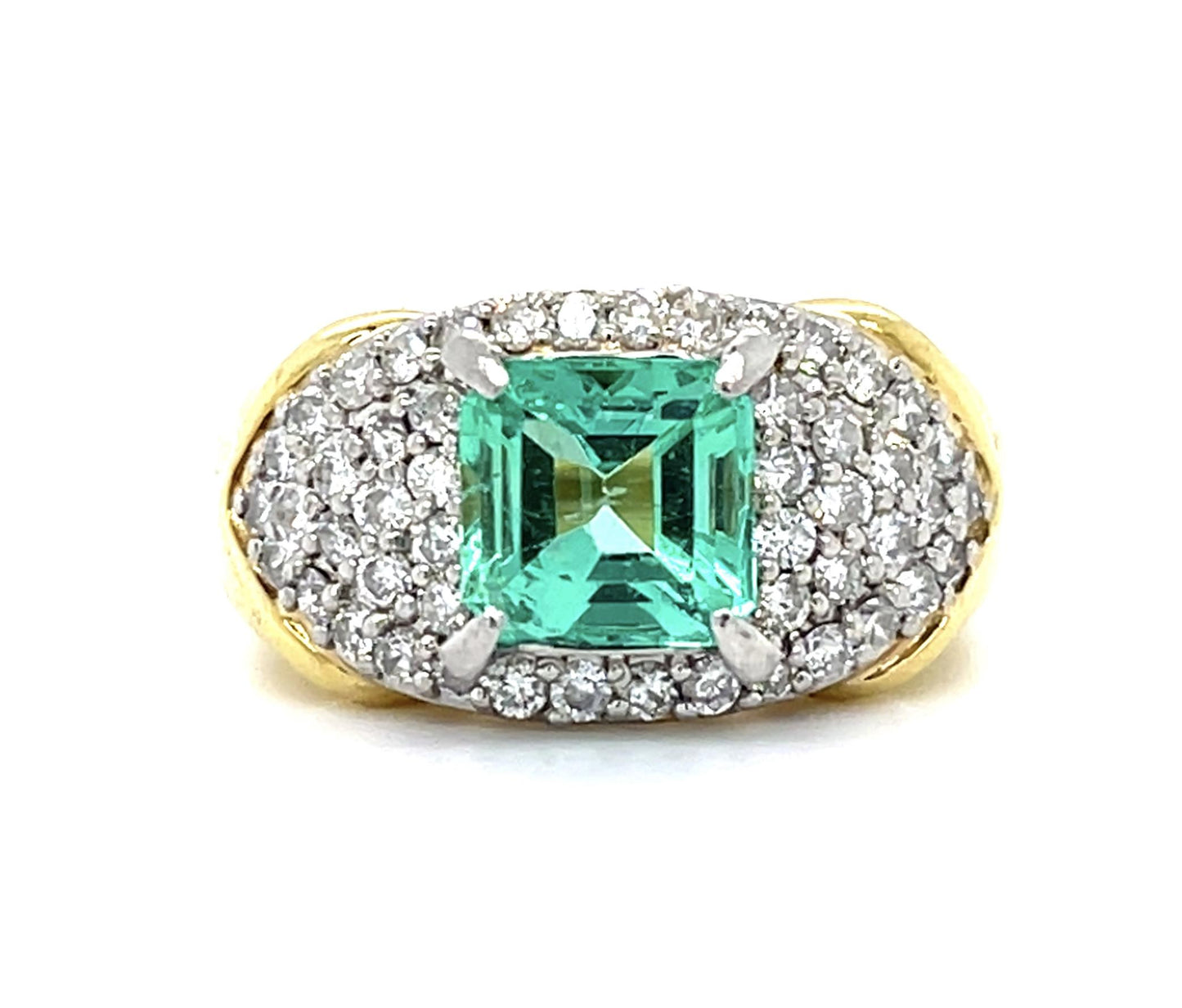 1.78ct Emerald PT+18KY Ring (Estate 1970s) .87ct Diamond Engraved Weights 11.50g
