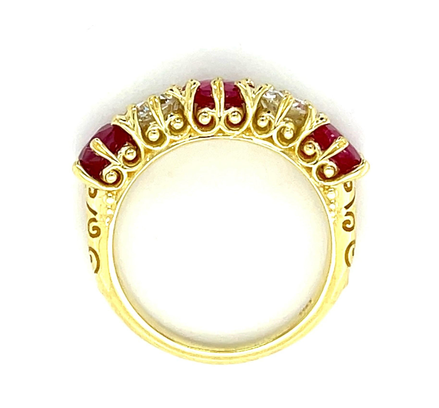 2.46ct Ruby .63ct SI1 G Dia .61ct H-I Dia 18KY Five Stone Ring 7.25g 6.75 Size