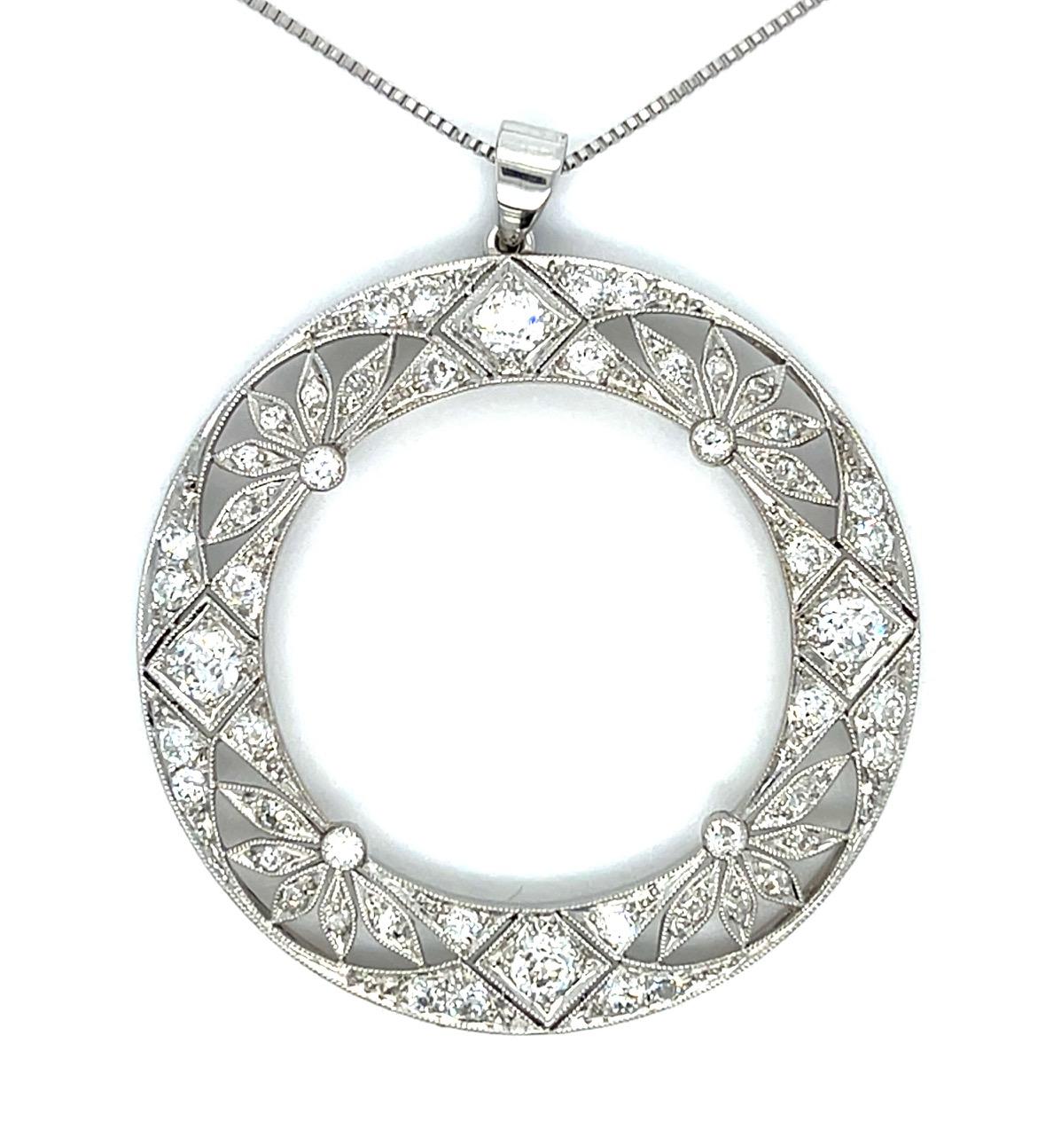 Art Deco .80ct Diamond Platinum Handmade Pendant (Antique 1920s) 1.40ct SD