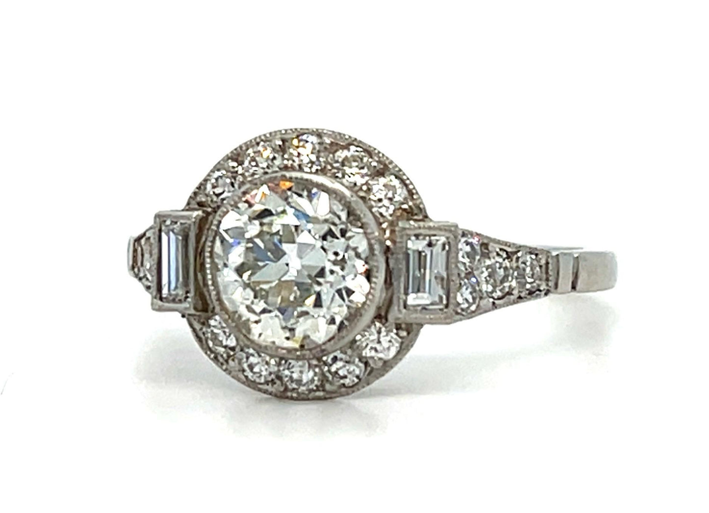 1.08ct Old Euro Dia PT Handmade Ring .44ct SD 3.23g 8.50 Size