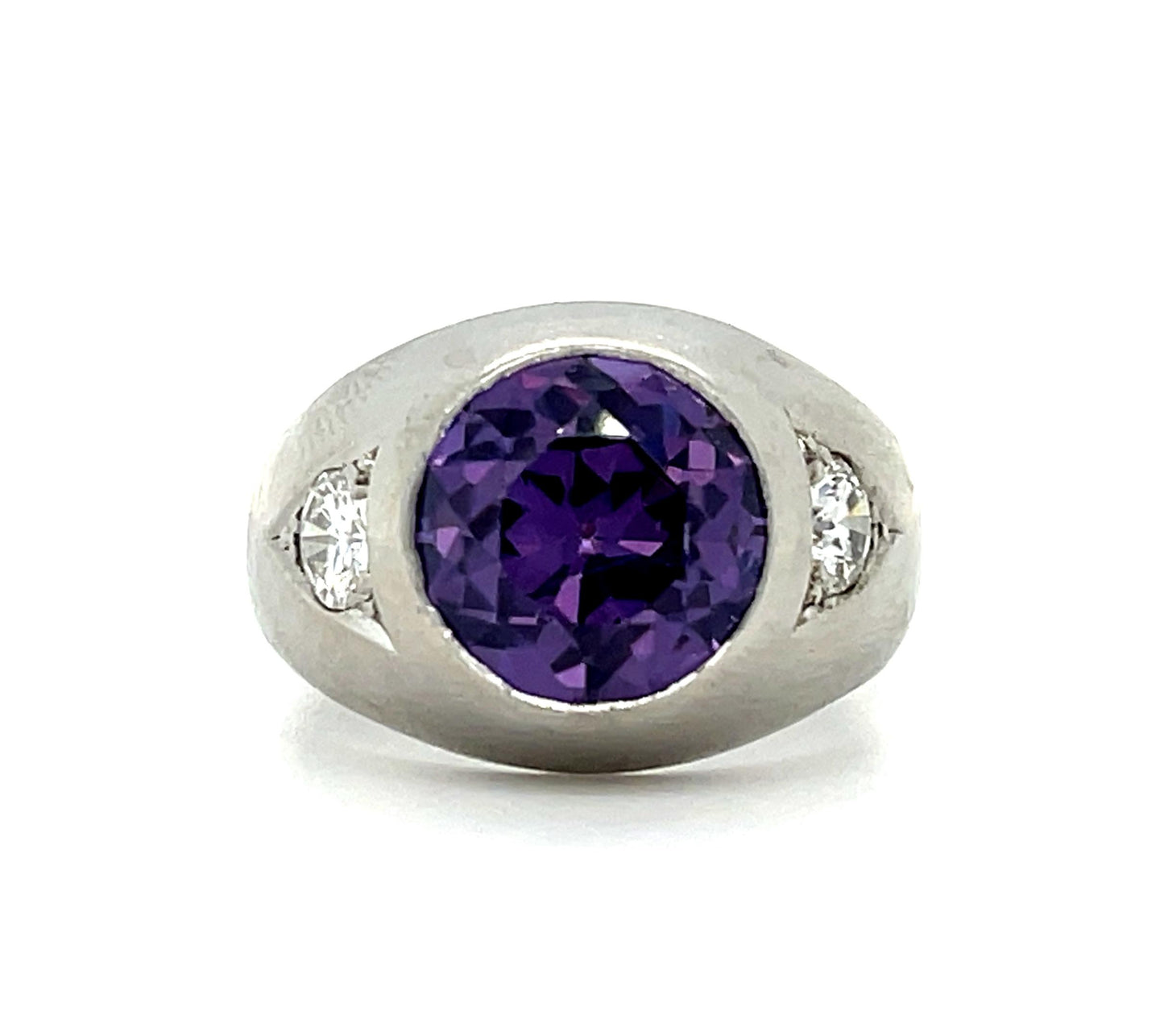 Amethyst .50ct Dia 14KW Men's Vintage Ring 7 Size 9.27g