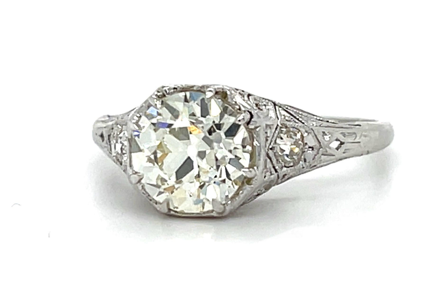 Art Deco 1.72ct Old Euro Diamond Platinum Ring (Antique 1920s) .16ct SD 3.42g