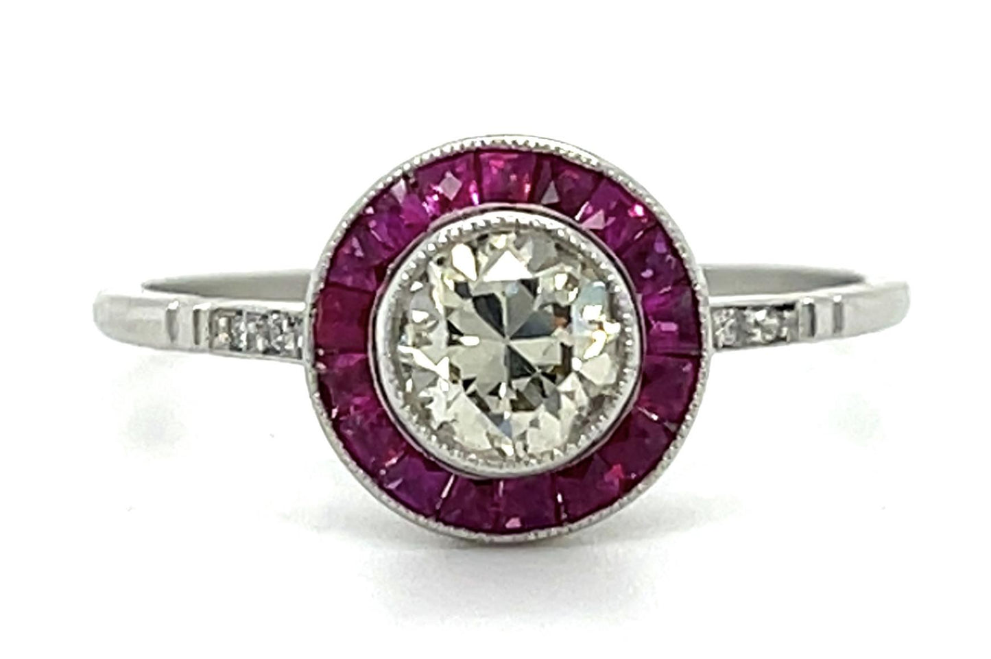 .55ct Diamond .38ct Ruby Platinum Handmade Ring 2.20g 7 Size