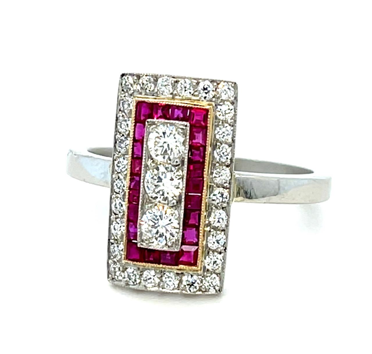 .30ct Diamond .55ct Ruby Platinum Handmade Ring .30ct SD 5.40g 7 Size