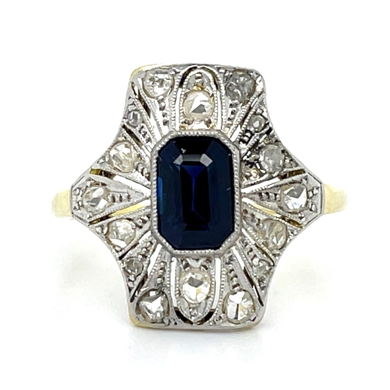 Edwardian 1ct Sapphire .64ct SD PT+18KY Ring (Antique 1910s) 3.60g 7 Size