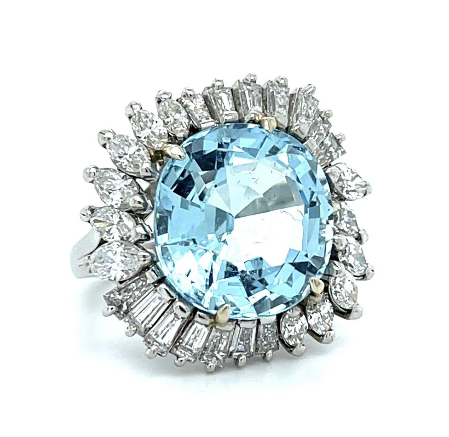 PL Aquamarine & Diamond Ring 10.4gr 8.03ct(aq) 1.96ct twt(dia) Circa 1960s ESTA