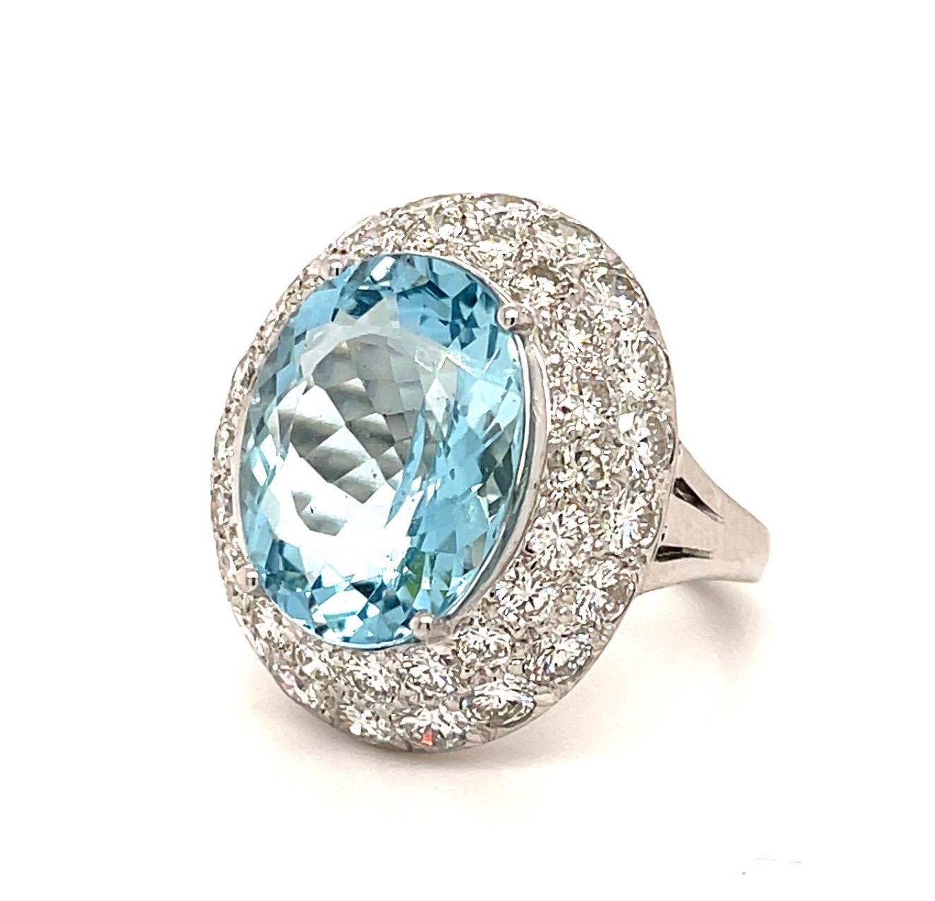 Original 8.41ct Oval Aquamarine 4.60ct Diamond 14KW Ring (Estate 1950s)