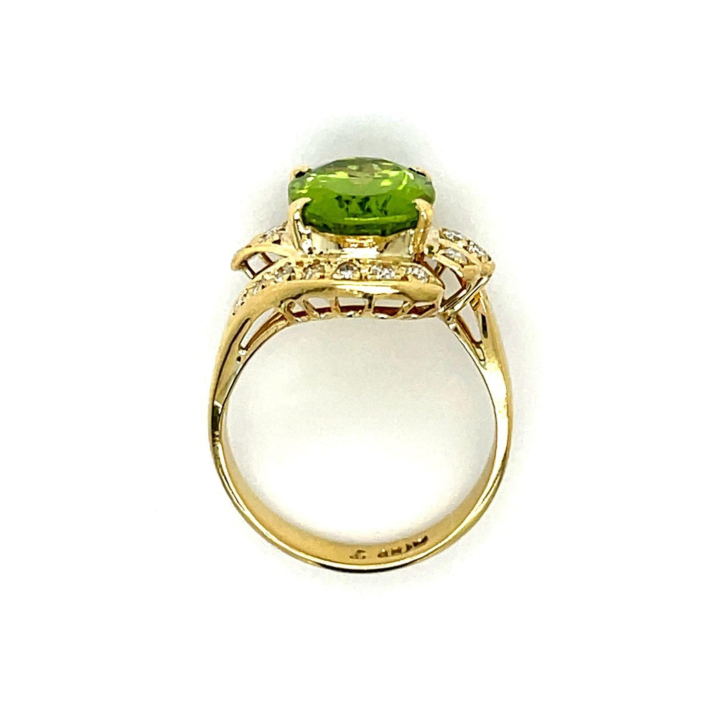 4.90ct Peridot 18KY Vintage Ring (c 1970s) .55ct Dia 6.50 Size 6g
