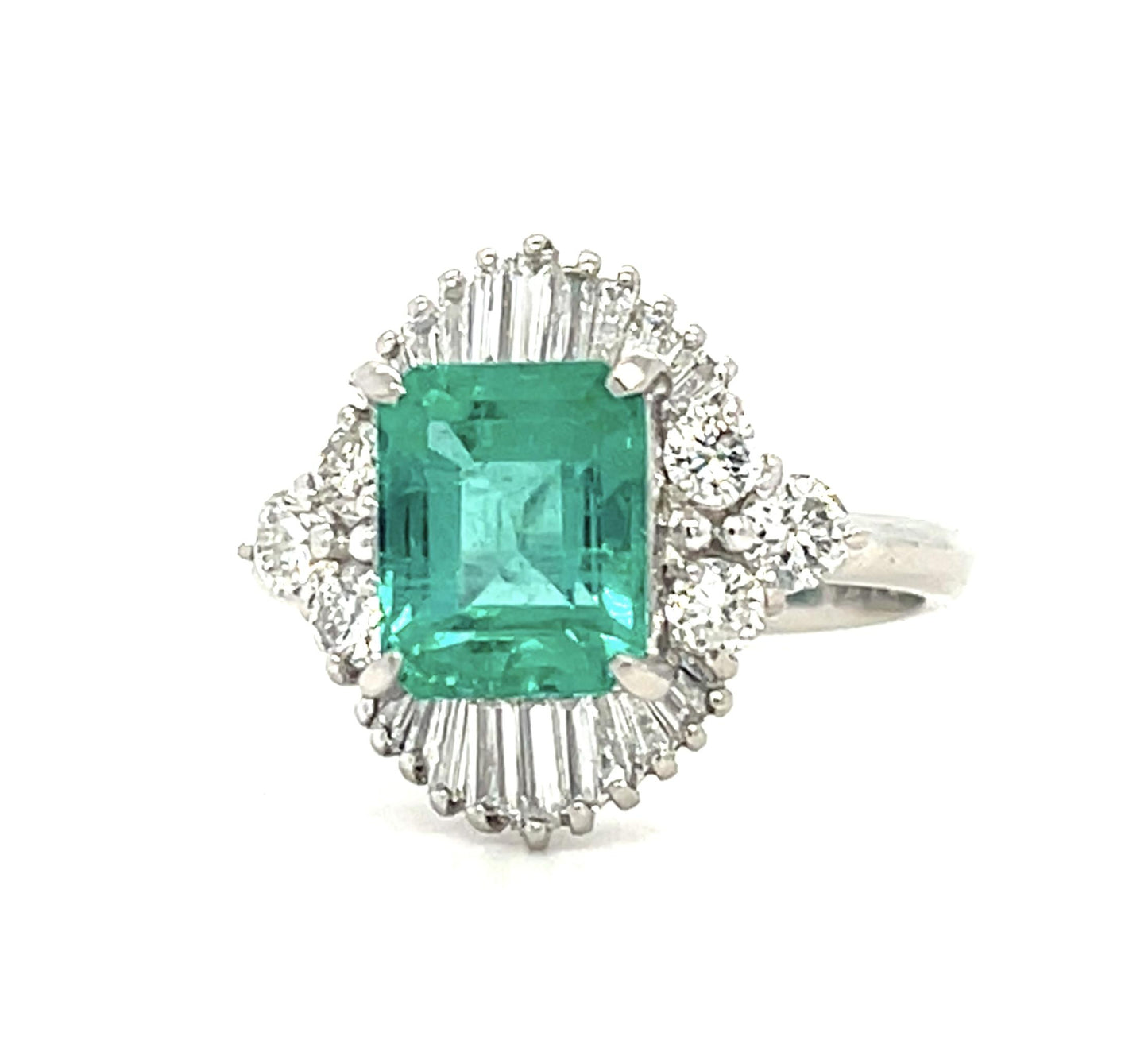 1.73ct F2 Moderate Oil Colombian Emerald PT 900 Ring (Estate) .77ct Diamond 3.80