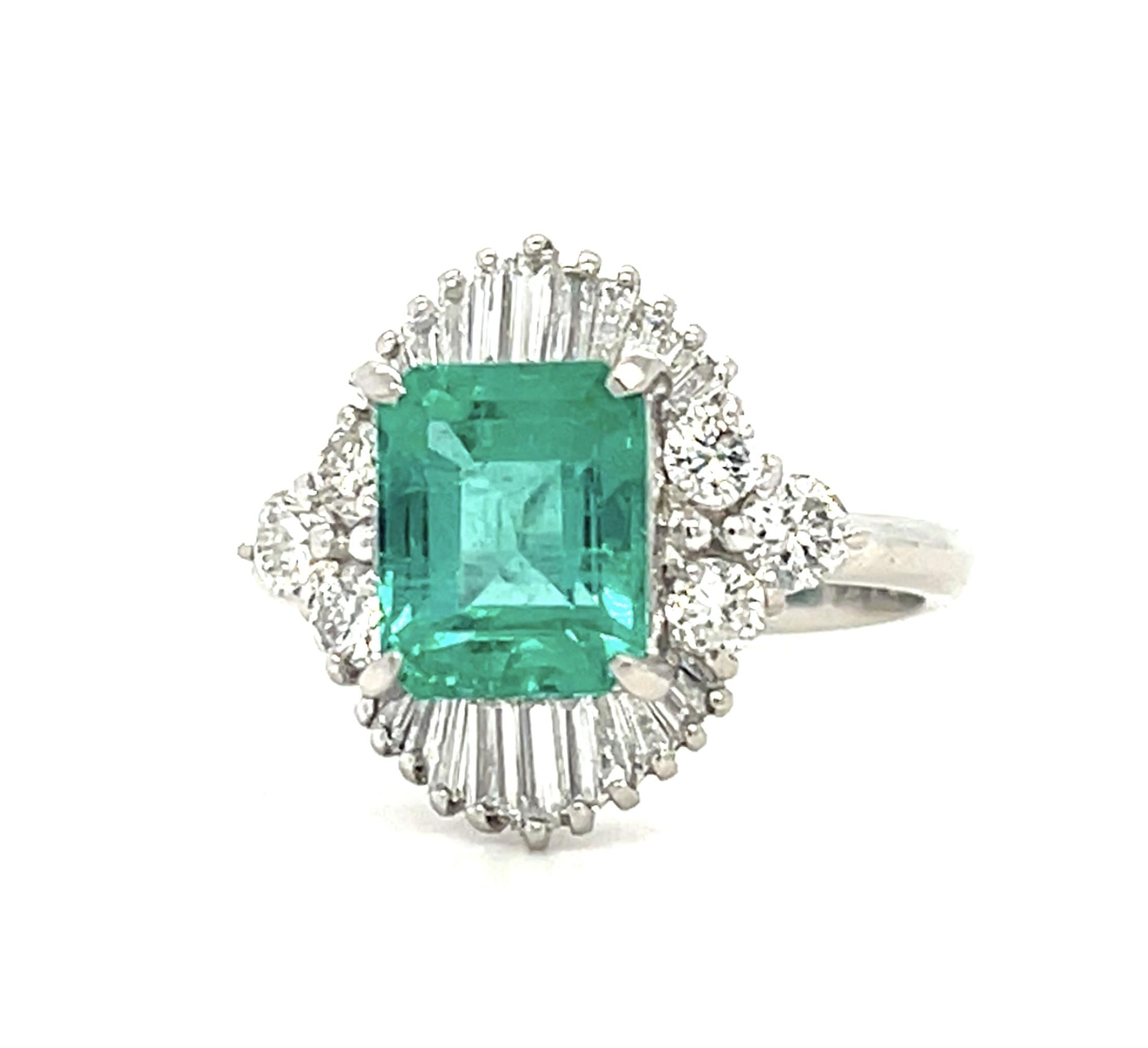 1.73ct F2 Moderate Oil Colombian Emerald PT 900 Ring (Estate) .77ct Diamond 3.80