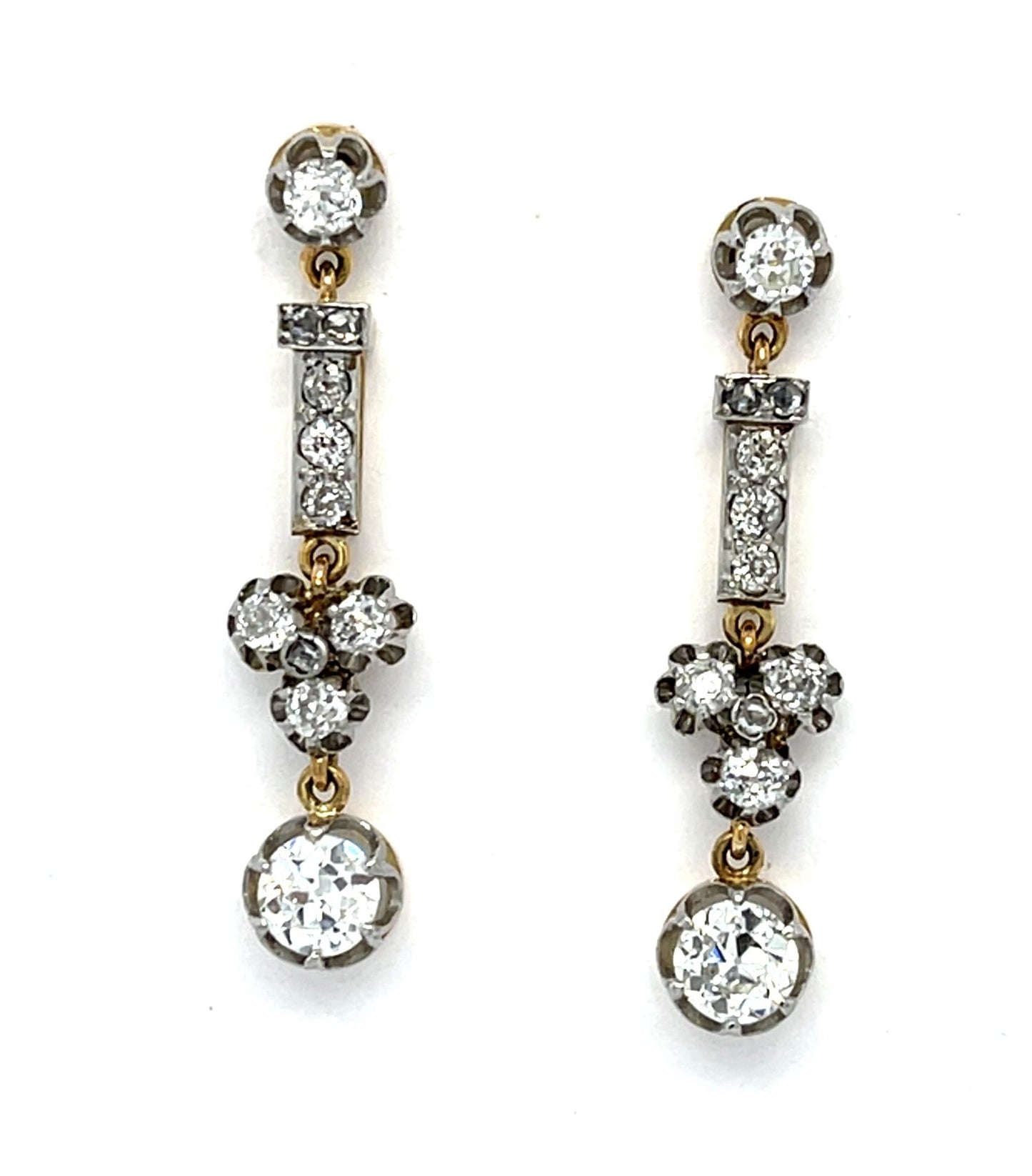 Edwardian .80ct Platinum+18KY 1ct Drop Earrings (Antique 1910s) 6.50g 1.25"
