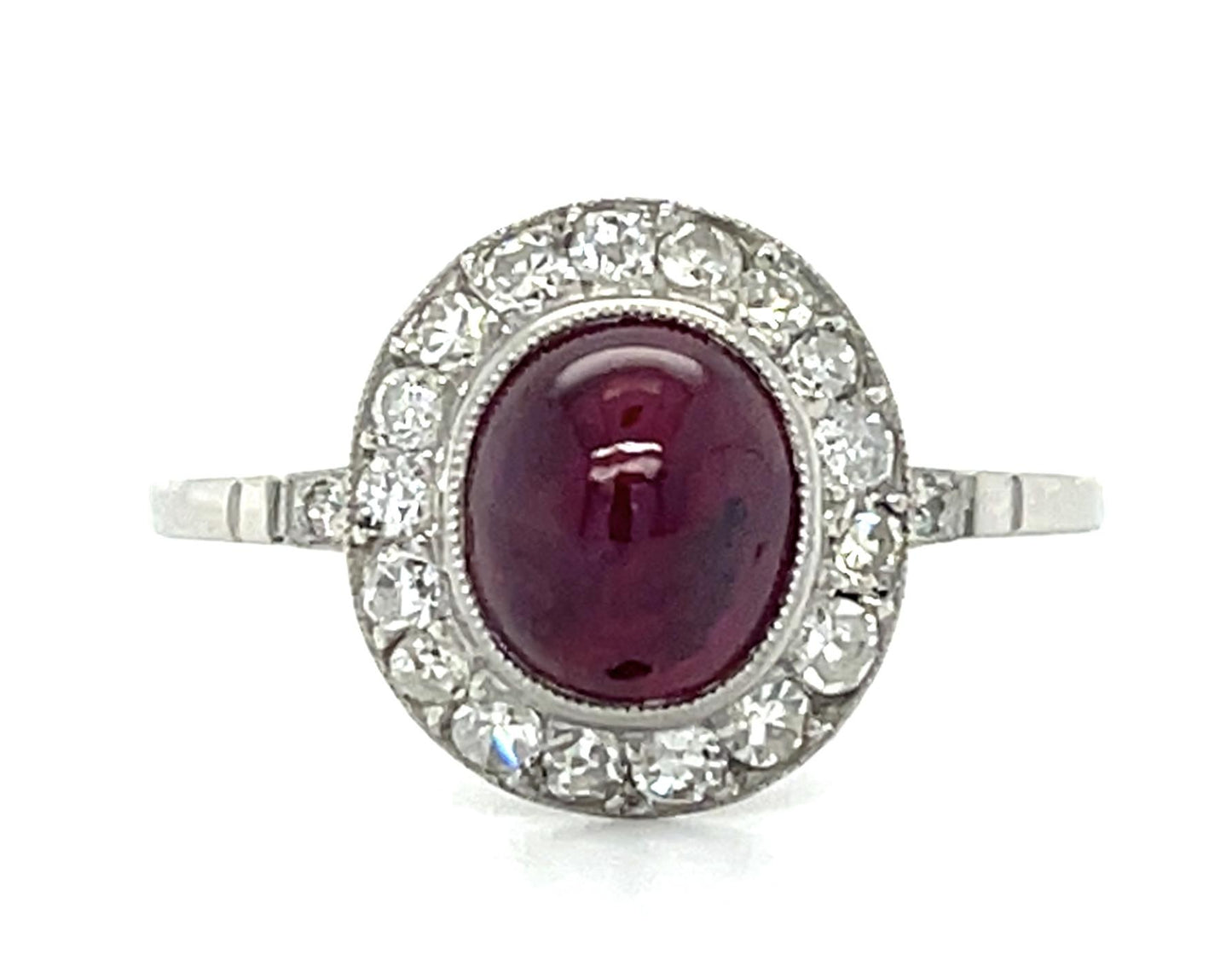 2.40ct Cabochon Ruby .48ct Diamond Platinum Ring 2.79g 6.50 Size