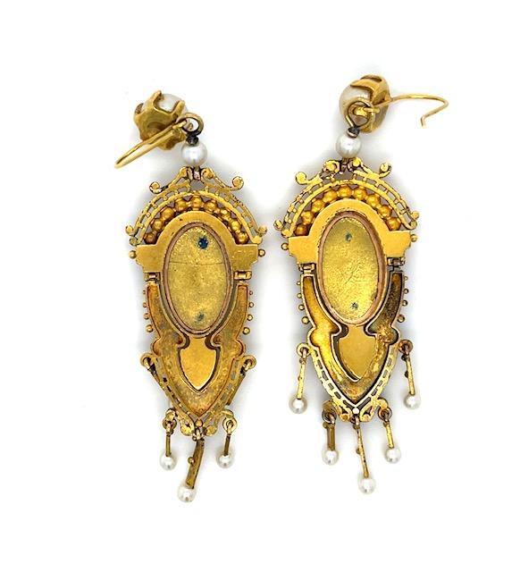 Original French Victorian Hand Painted Angel 21.50KY Pearl Earrings