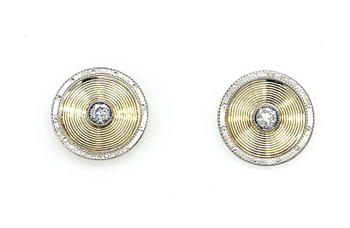 Art Deco .32ct Diamond PT+14KY Stud Earrings (Antique 1920s) 4.57g 1/2"