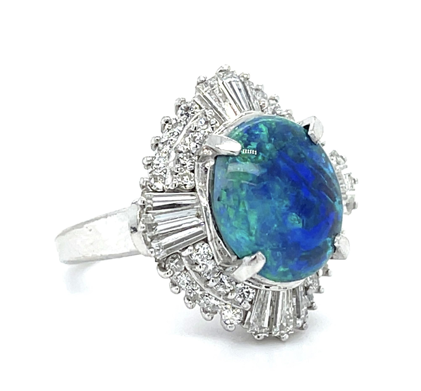 2.58ct Black Australian Opal 1.30ct Diamond Platinum Ring 11.18g 5 Size