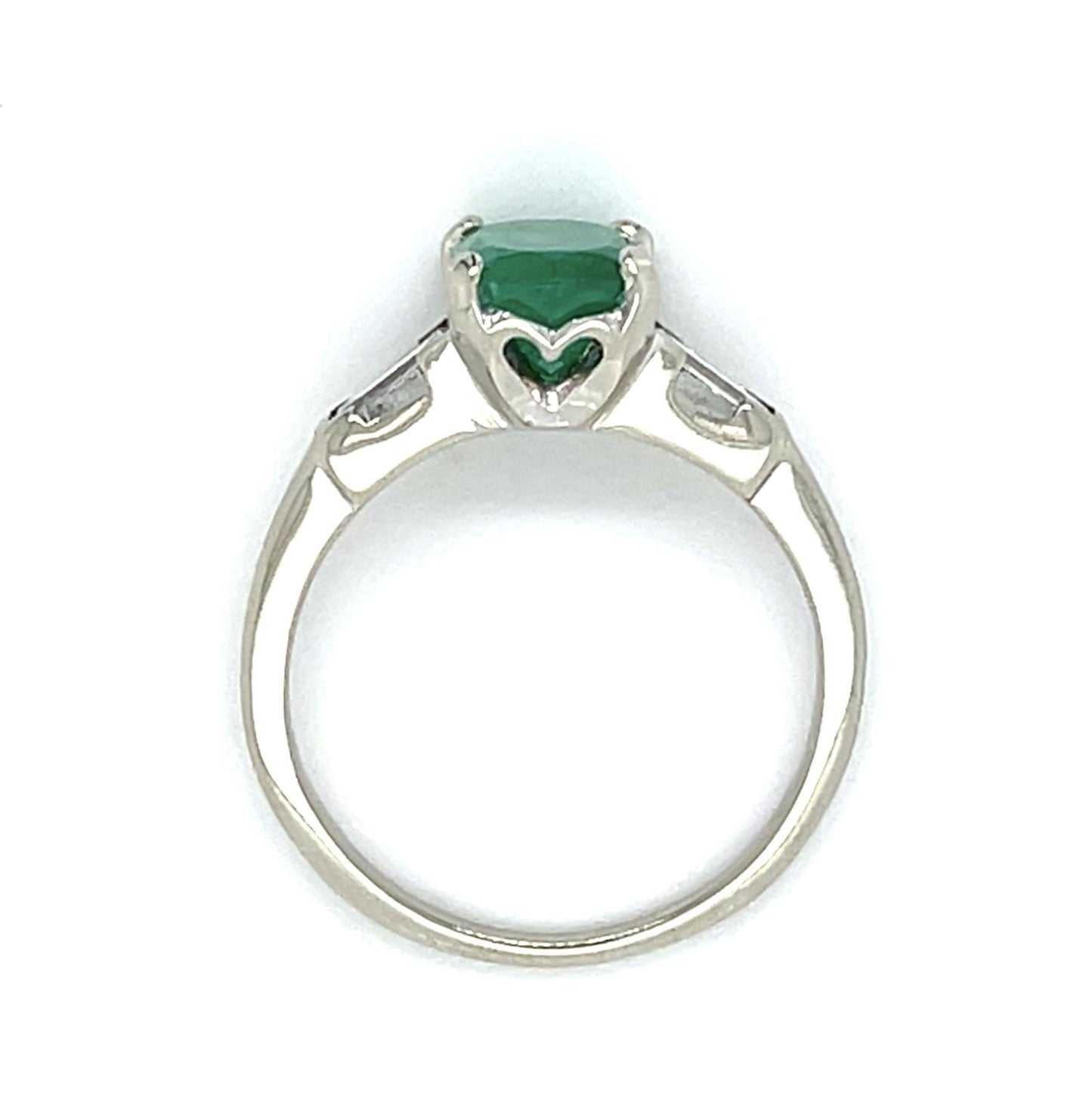 1.64ct Emerald .30ct Tapered Baguette 14KW Ring 3g 7 Size