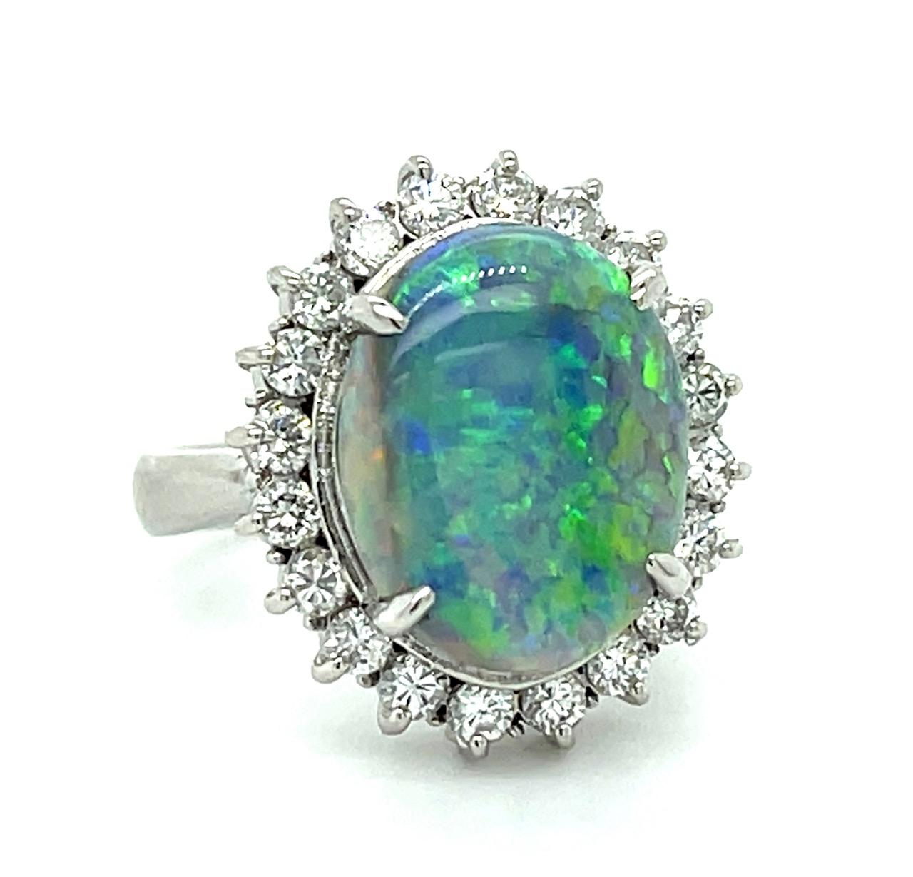 4.27ct Australian Fire Opal .81ct Diamond Platinum 9.40g 5.50 Size