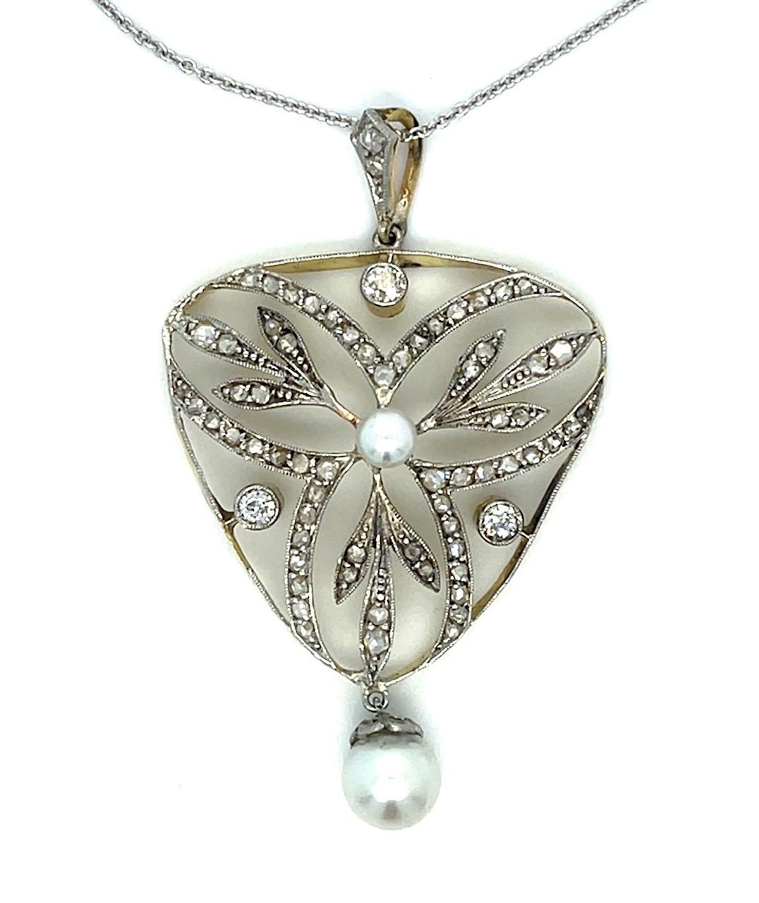 Edwardian 1ct Diamond 18K 2 Tone Gold Pendant (Antique 1910s) 5.60g 16" Chain