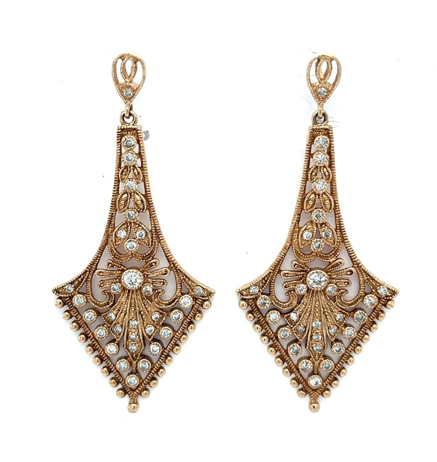 Dallas Prince 1.82ct Diamond 14K Rose Gold Chandelier Earrings 15.10g 2.50"