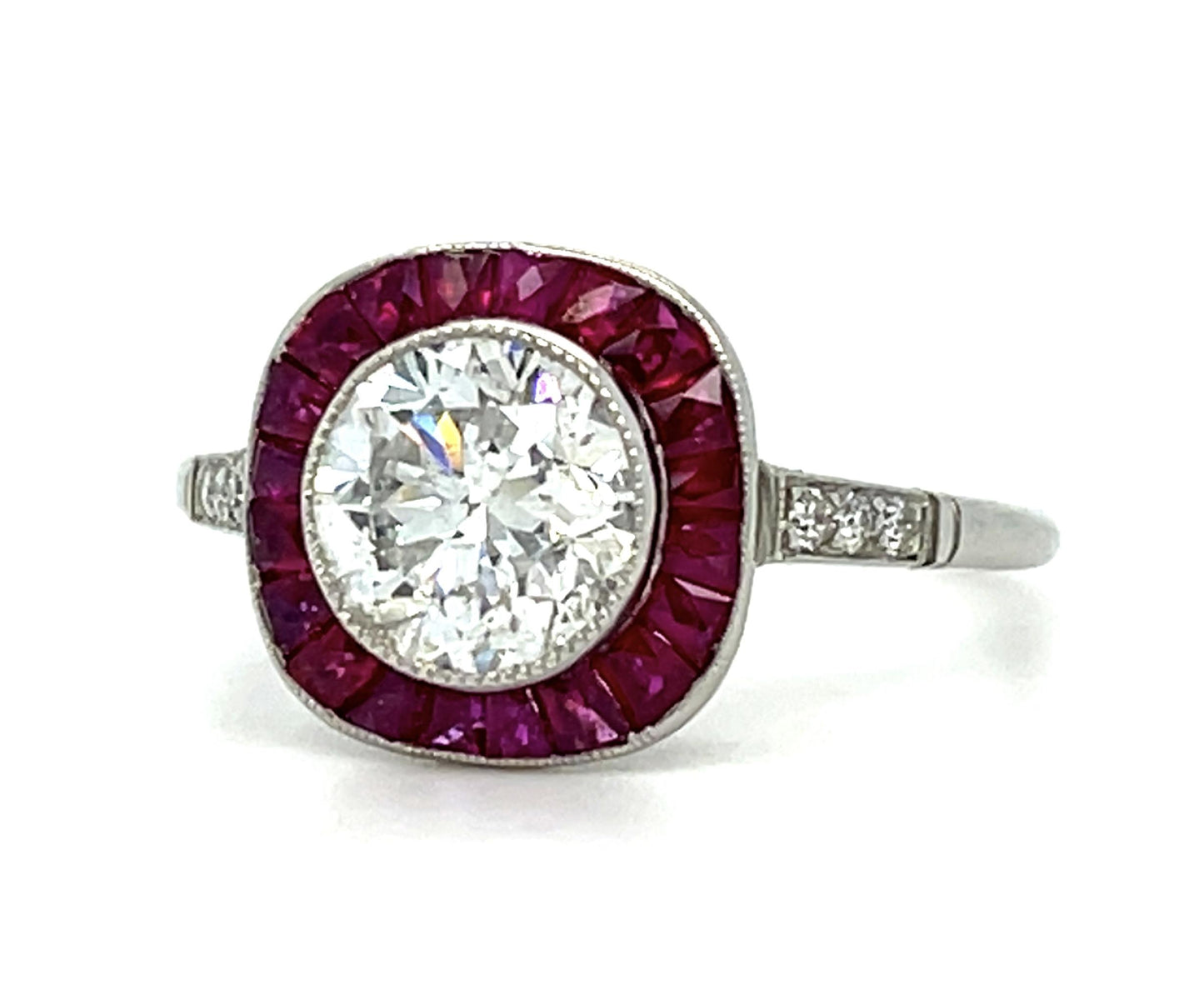 1.52ct Round Brilliant Diamond 1ct Ruby Platinum Handmade Ring 3.30g 6.25 Size