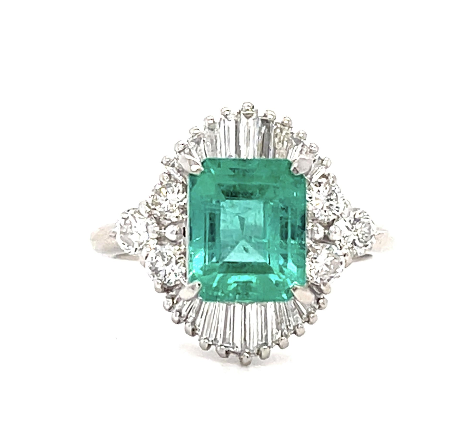 1.73ct F2 Moderate Oil Colombian Emerald PT 900 Ring (Estate) .77ct Diamond 3.80