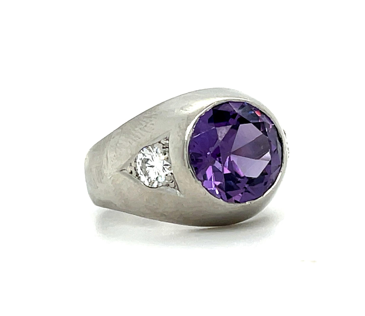 Amethyst .50ct Dia 14KW Men's Vintage Ring 7 Size 9.27g