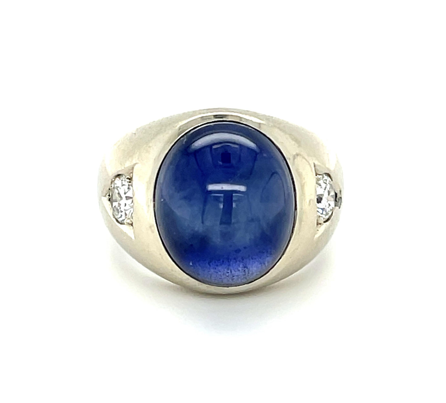 Lab Grown Blue Star Sapphire 14KW Men's Vintage Ring (c 1940s) .44ct Diamonds
