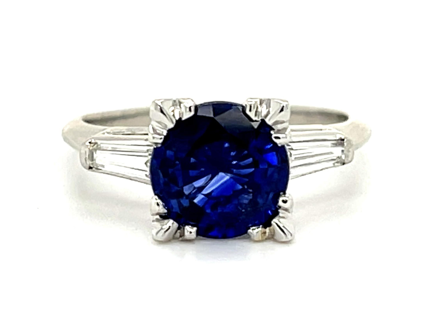 2.14ct Sapphire .40ct Diamond Platinum Ring (Estate 1960s) 5.60g 6.50 Size