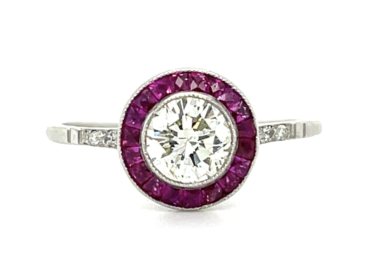 .67ct Round Diamond .38ct Ruby Platinum Handmade Ring 2.50g 7.50 Size