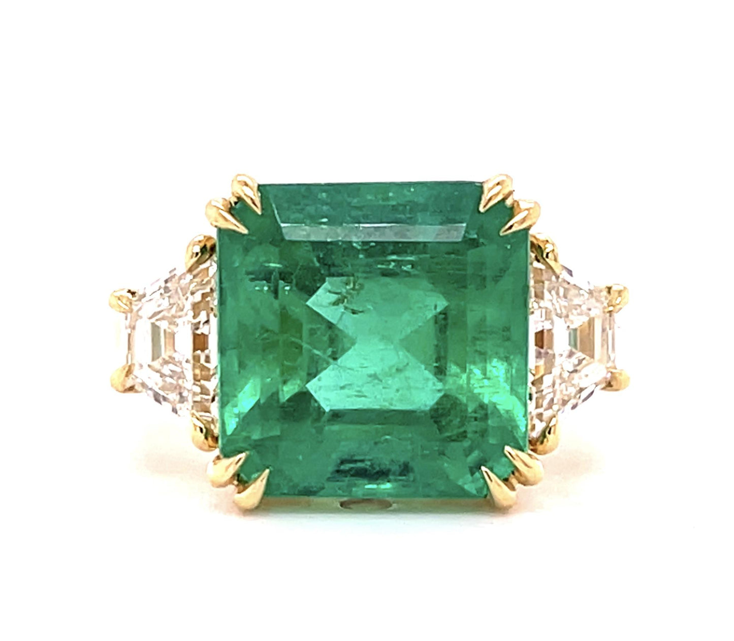 7.21ct F2 Colombian Emerald 1.05ct Diamond 18KY Ring GIA 8.50g 7 Size