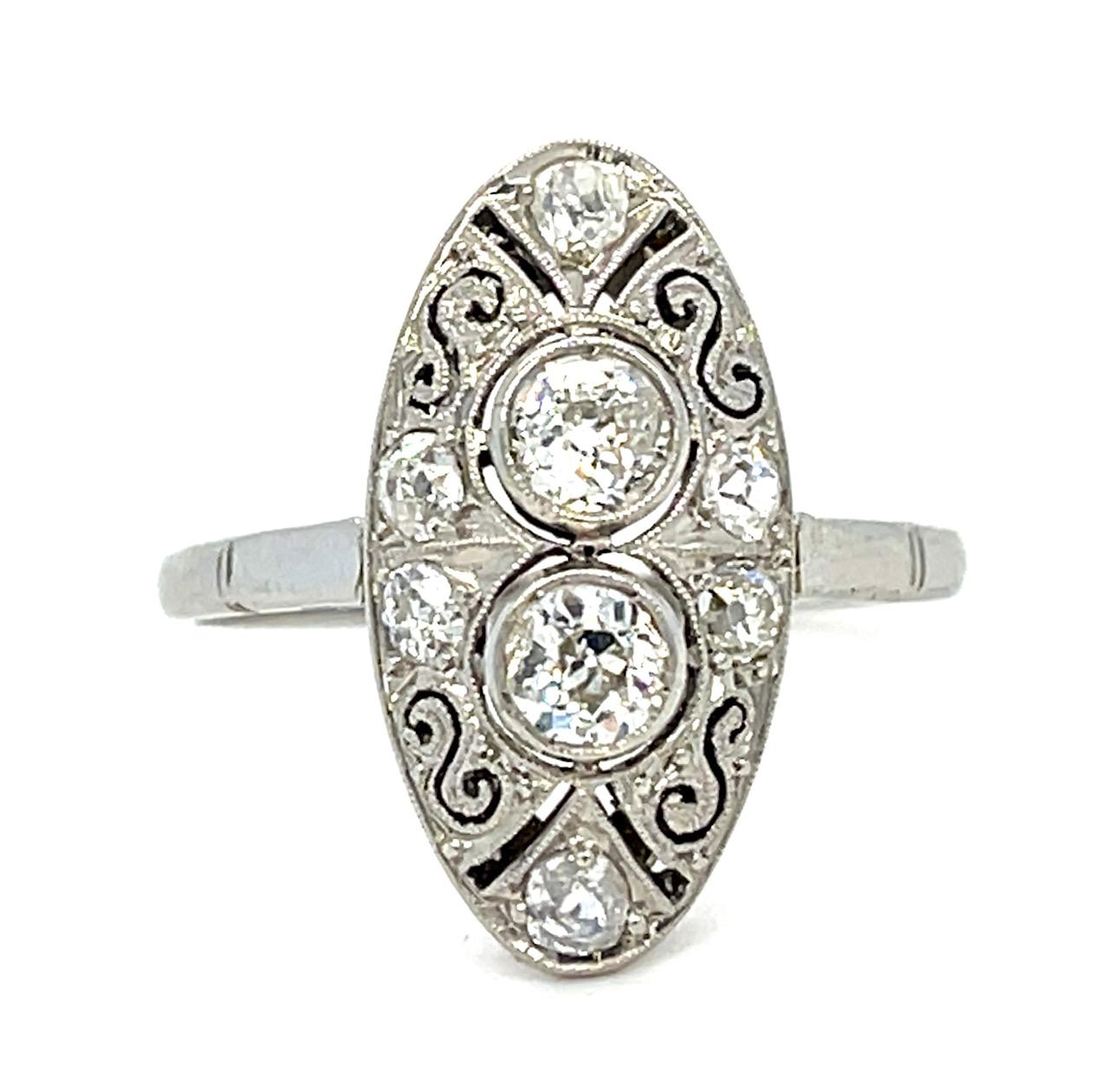 Art Deco .44ct Old Mine Diamond Platinum Ring (Antique 1920s) .60ct SD 4.90g