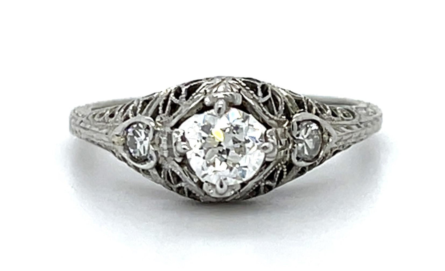 Original Art Deco .38ct Exact Old European Diamond 14KW Ring (Vintage 1930s)
