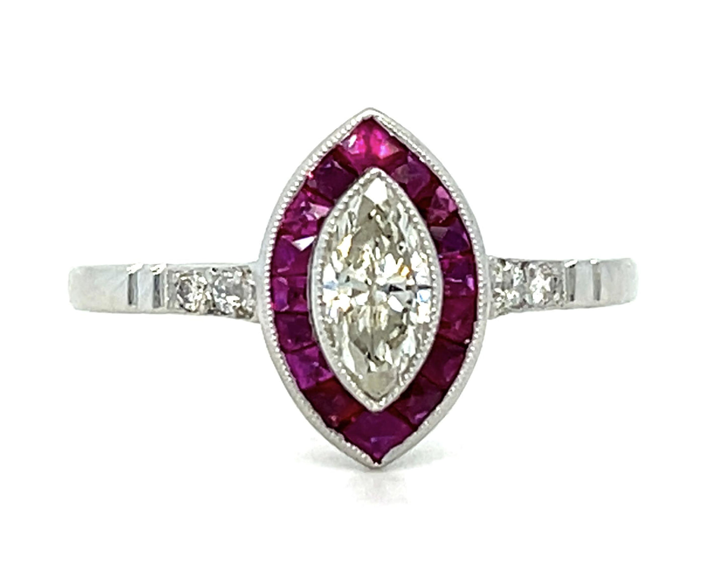 .33ct Marquise .64ct Ruby Platinum Handmade Ring 3g 7.50 Size