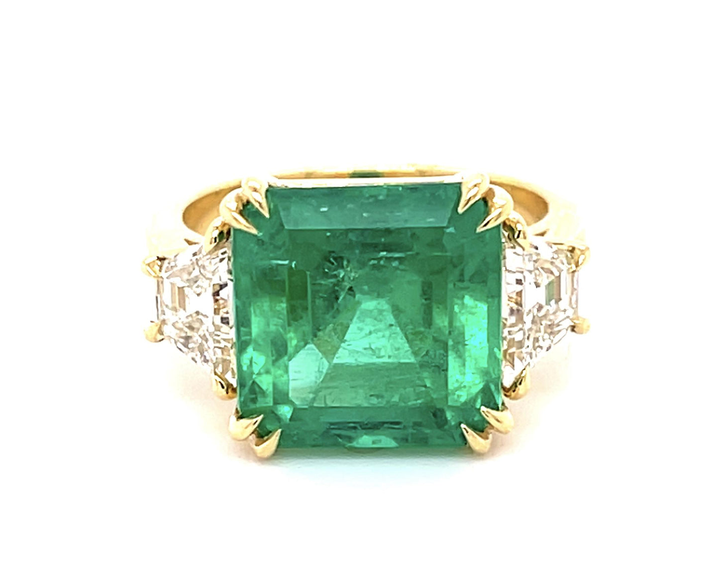 7.21ct F2 Colombian Emerald 1.05ct Diamond 18KY Ring GIA 8.50g 7 Size