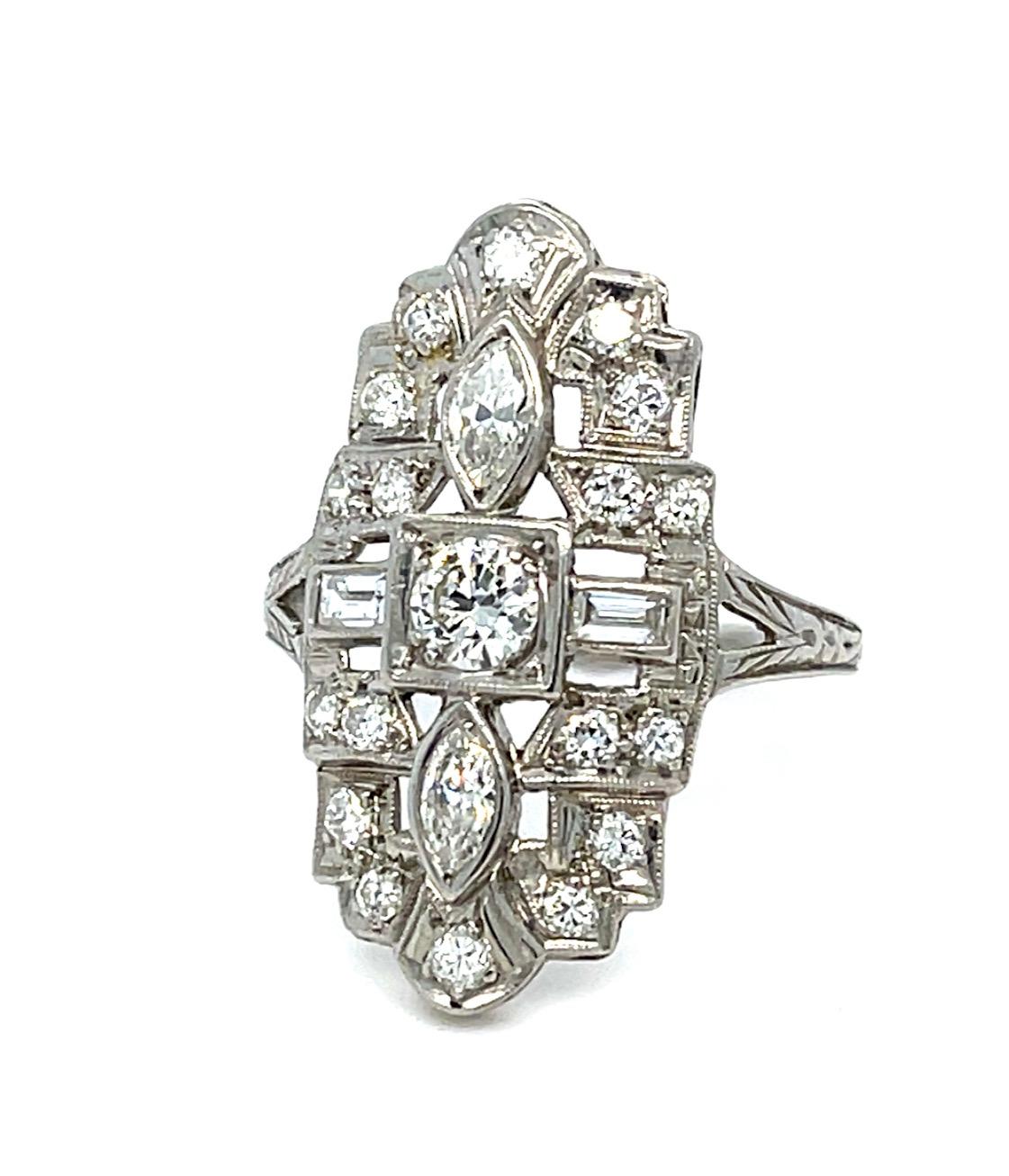 Art Deco 1.30ct Diamond Platinum Ring (Antique 1920s) 4.50g 6.25 Size