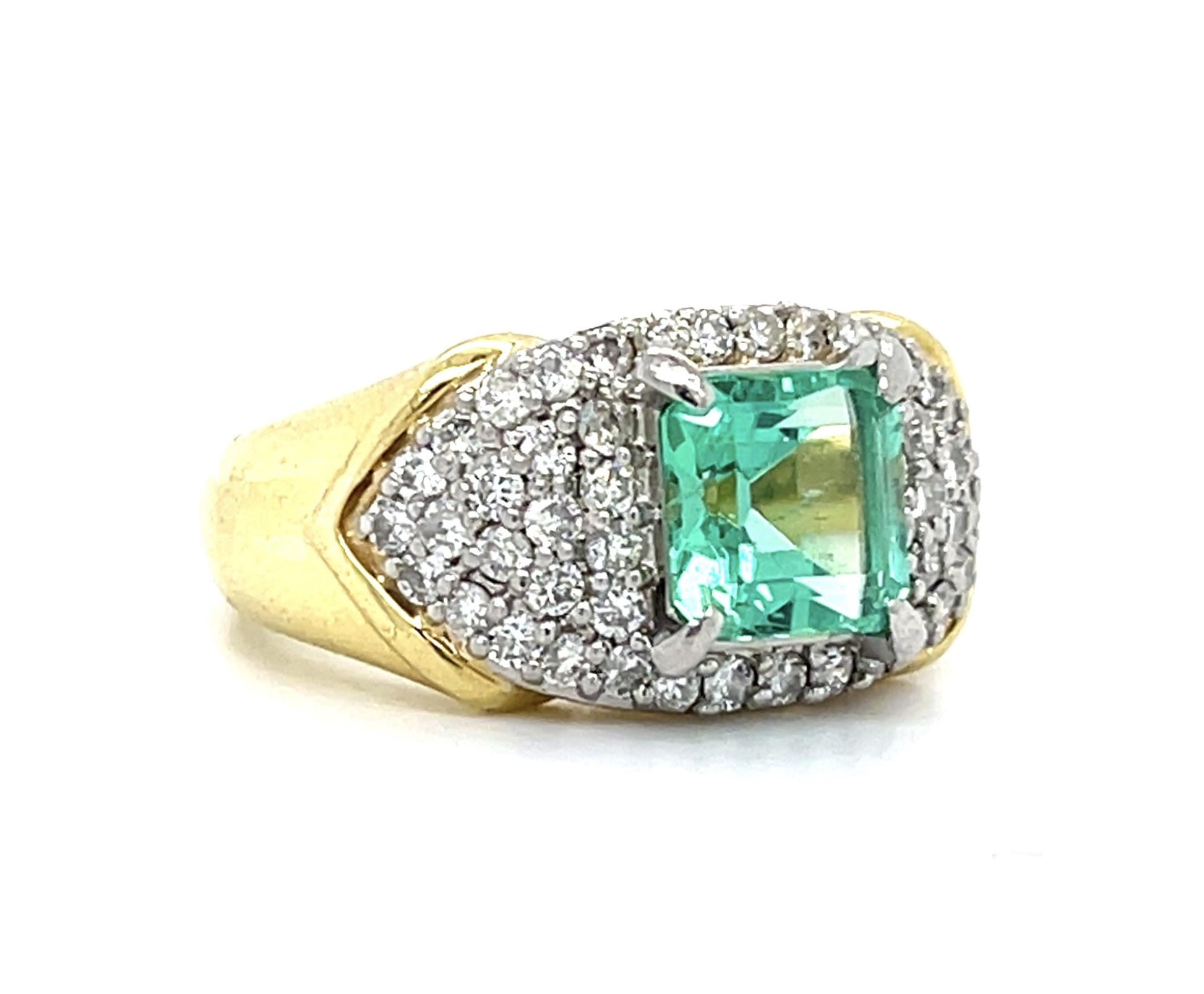 1.78ct Emerald PT+18KY Ring (Estate 1970s) .87ct Diamond Engraved Weights 11.50g