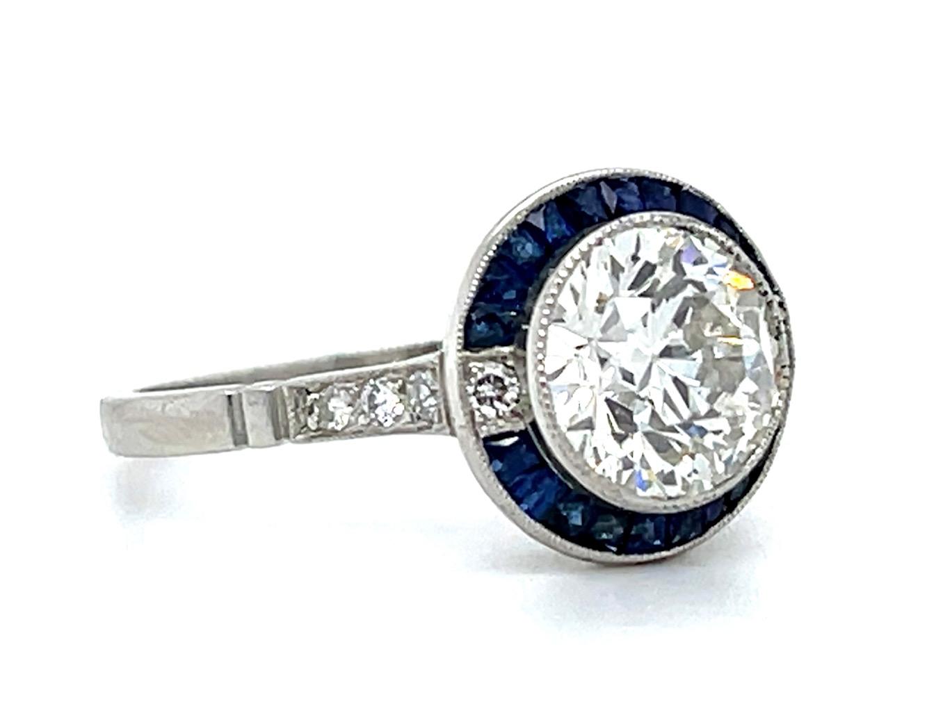 1.80ct J SI2 Old European Diamond .80ct Sapphire Platinum Ring 4g 7 Size GIA