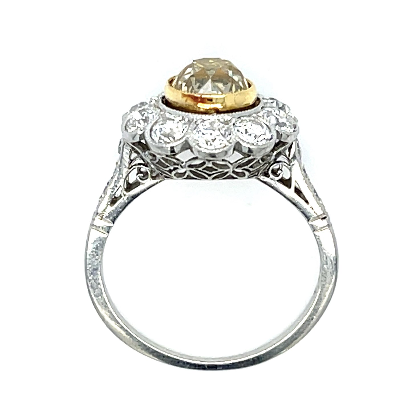 1.64ct Old Mine Fancy Yellow Diamond Platinum+18KY Handmade Ring 1.40ct SD 4g