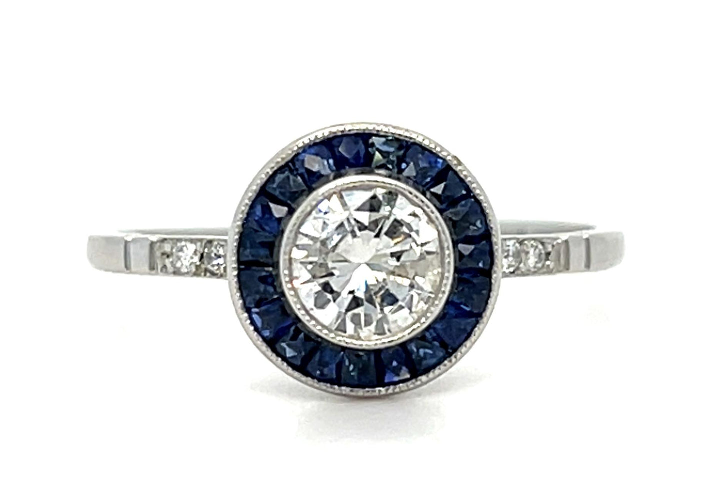 .48ct Round Brilliant Diamond .56ct Sapphire Platinum Handmade Ring 2.50g