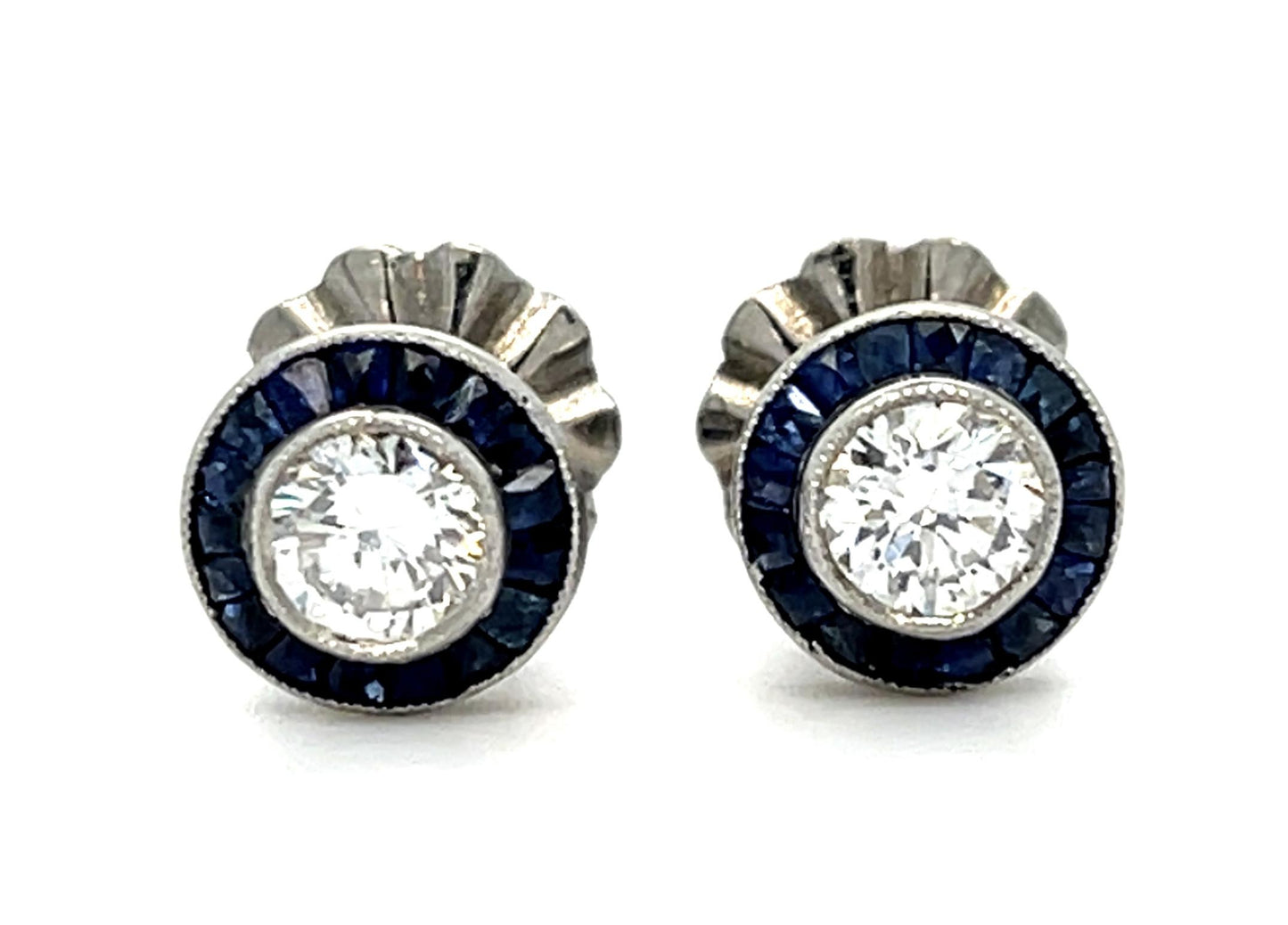 .55ct Diamond .38ct Sapphire Platinum Handmade Stud Earrings 3.30g
