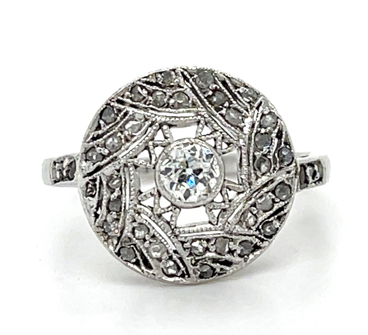.20ct Old European Diamond Platinum Handmade Ring (Vintage 1930s) .44ct SD