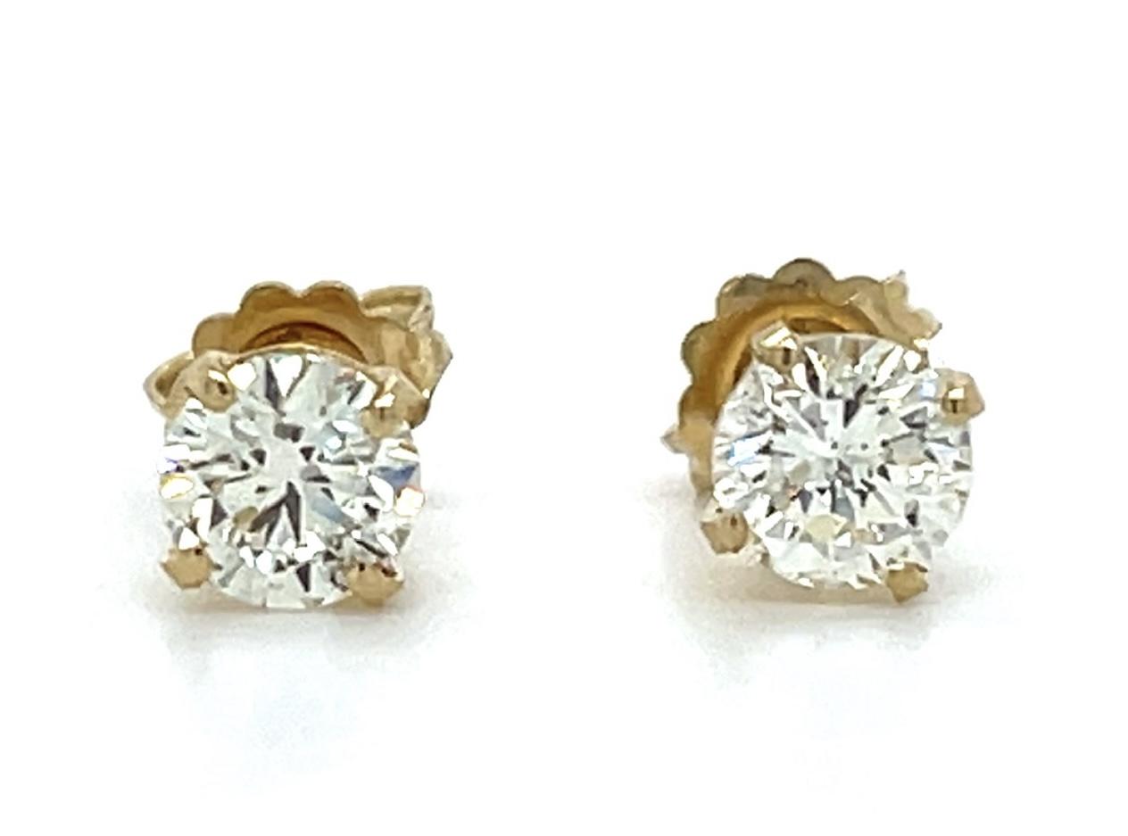 1ct Round Brilliant Diamonds 14KY Estate Stud Earrings