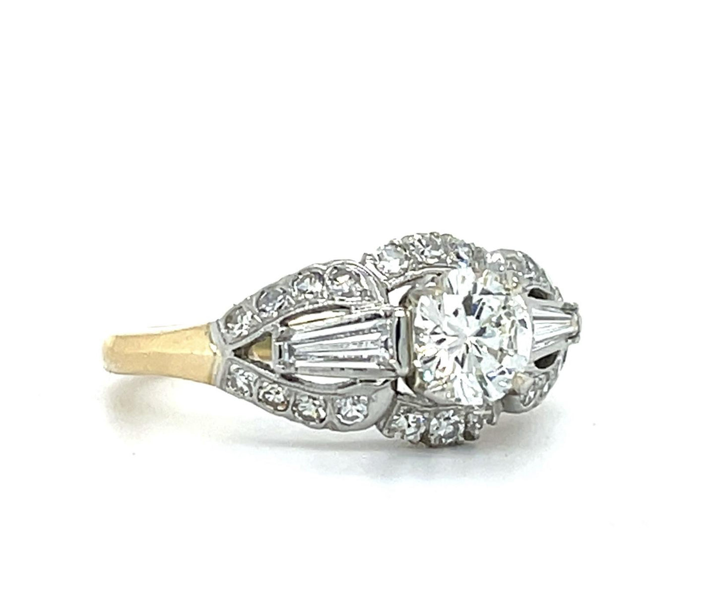 Art Deco 1.01ct H VS1 Diamond Platinum/14KY Ring .55ct SD 8 Size 6.49g GLS Cert