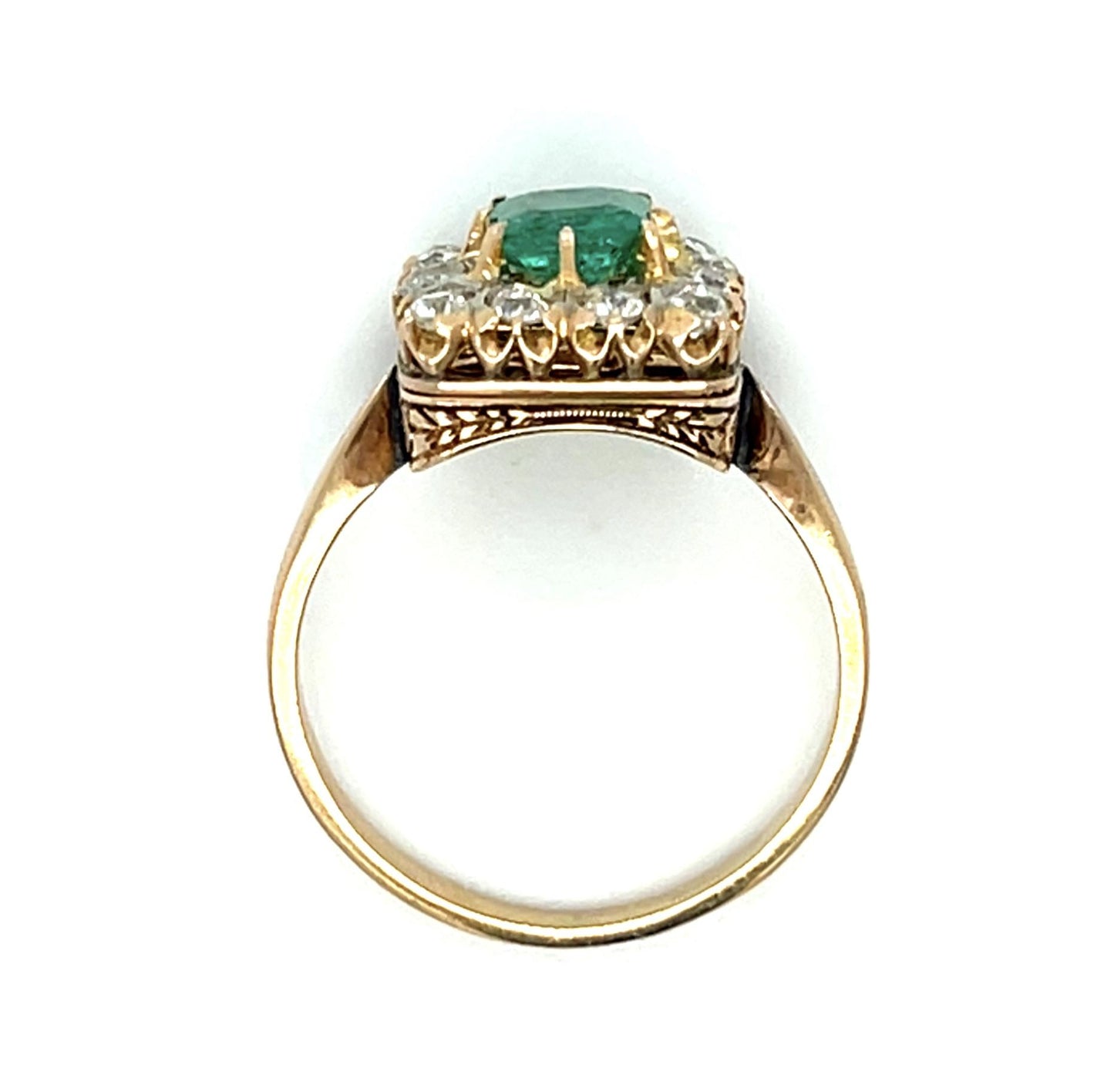 Victorian 1ct Emerald 1ct Diamond 18KY Ring (Antique 1880s) 4g 7.50 Size