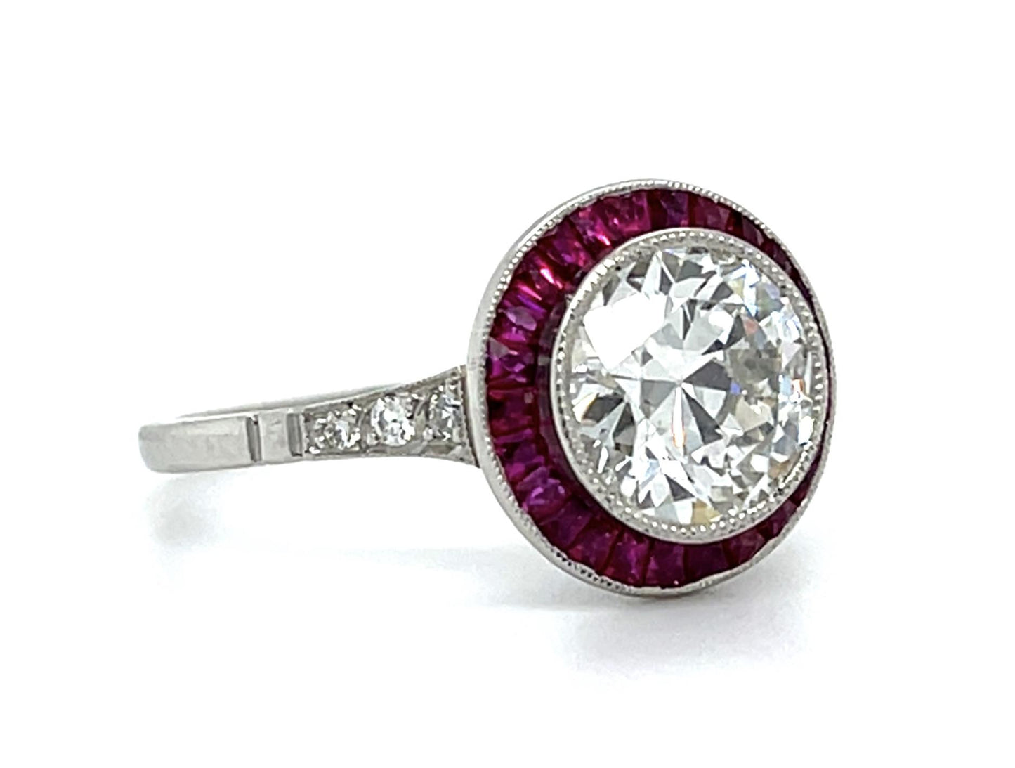 1.69ct H SI2 Old European Diamond 1ct Ruby Platinum Handmade Ring 3.67g 7 Size
