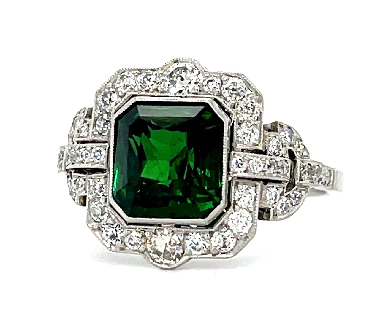 4.05ct Tsavorite Garnet .90ct Diamond Platinum Handmade Ring 7.26g 7 Size