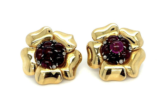 Original Retro 2.50ct Ruby .10ct Diamond 14KY Flower Earrings (1940s)
