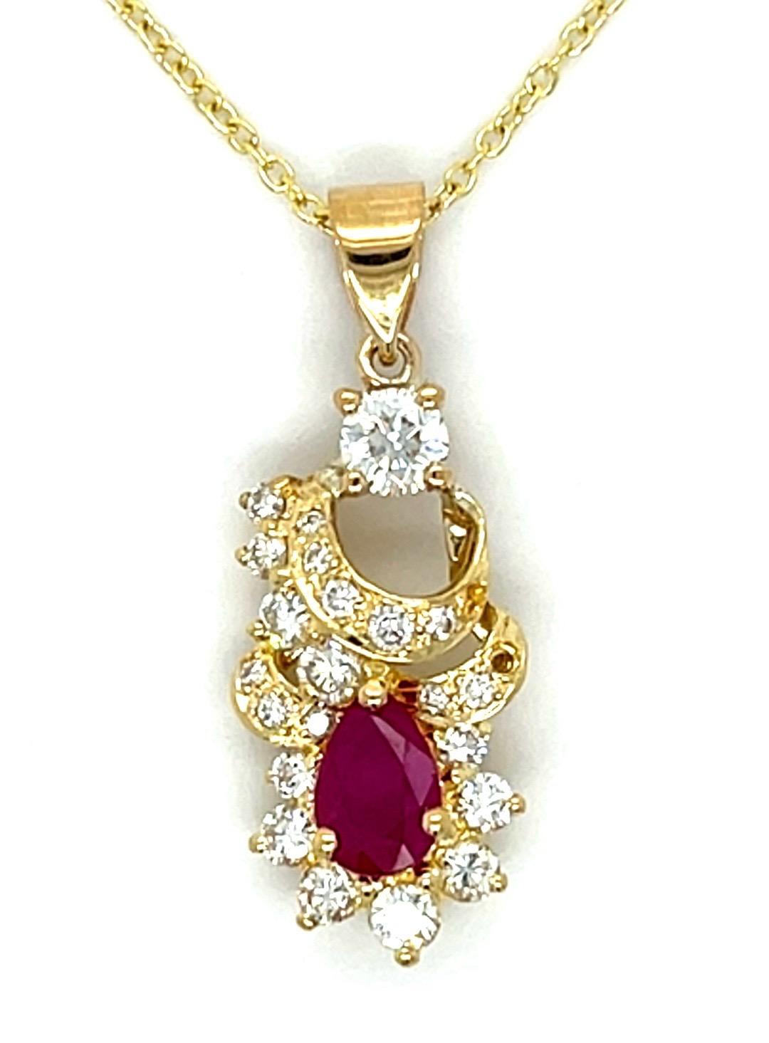 1ct Heated Burma Ruby .25ct Center Diamond 1.12ct SD 18KY Pendant 5.20g 16" Leng